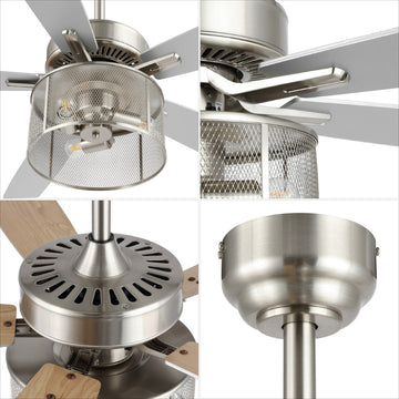 Max 52" Farmhouse Industrial Iron/Wood Mobile-App/Remote-Controlled LED Ceiling Fan